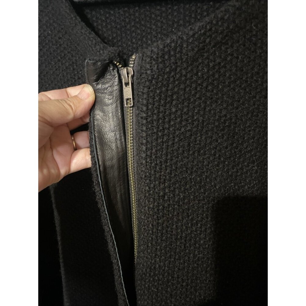 Eileen Fisher Black Full Zip Knit Yak Wool Leather Trim Sweater Size: 2X - Picture 5 of 9